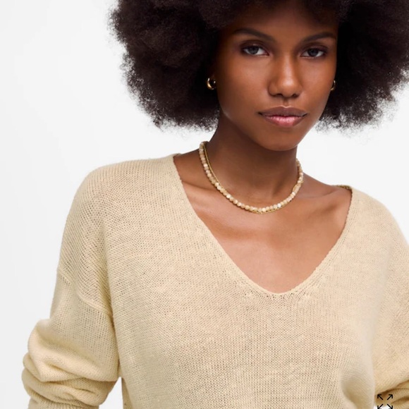 Madewell NWT Linen V-Neck Sweater beach sand women’s size small - Picture 2 of 9